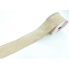 2.5 Inch Mock Natural Burlap Wired Christmas Ribbon with Gold Threads and Edges, 8 Yards Per Spool (Lot of 1 Spool) SALE ITEM